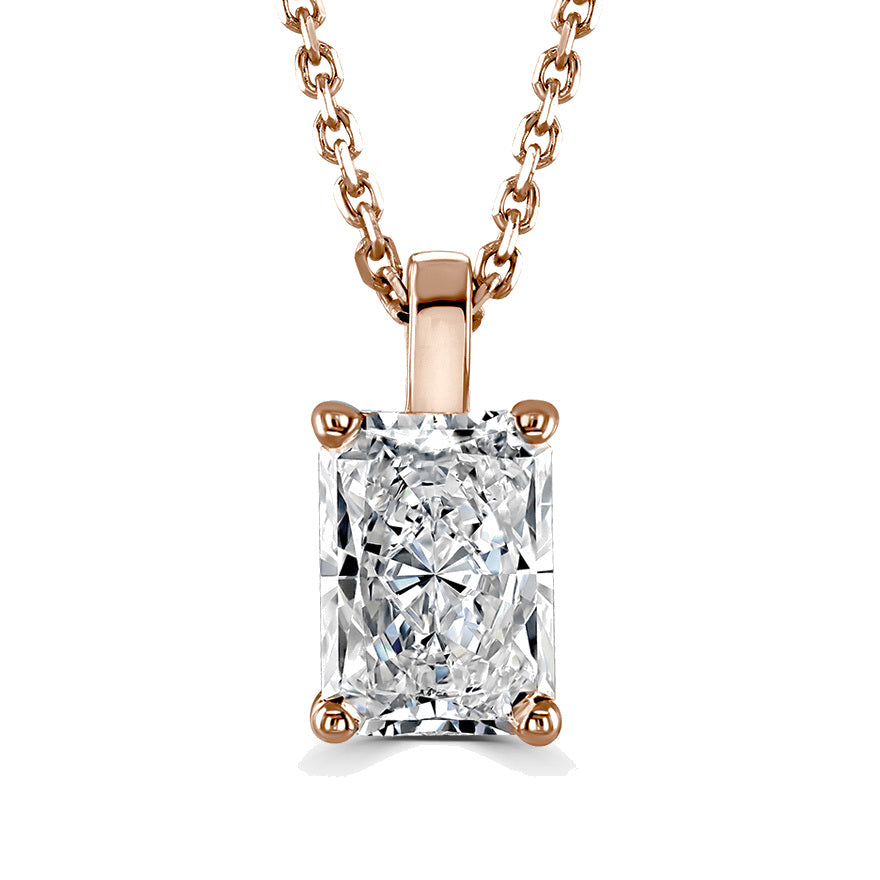 Radiant Diamond Rose Gold Pendant, 4 Claw Solitaire | RA1001