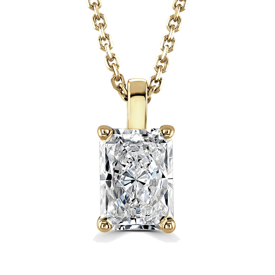 Radiant Diamond Yellow Gold Pendant, 4 Claw Solitaire | RA1001