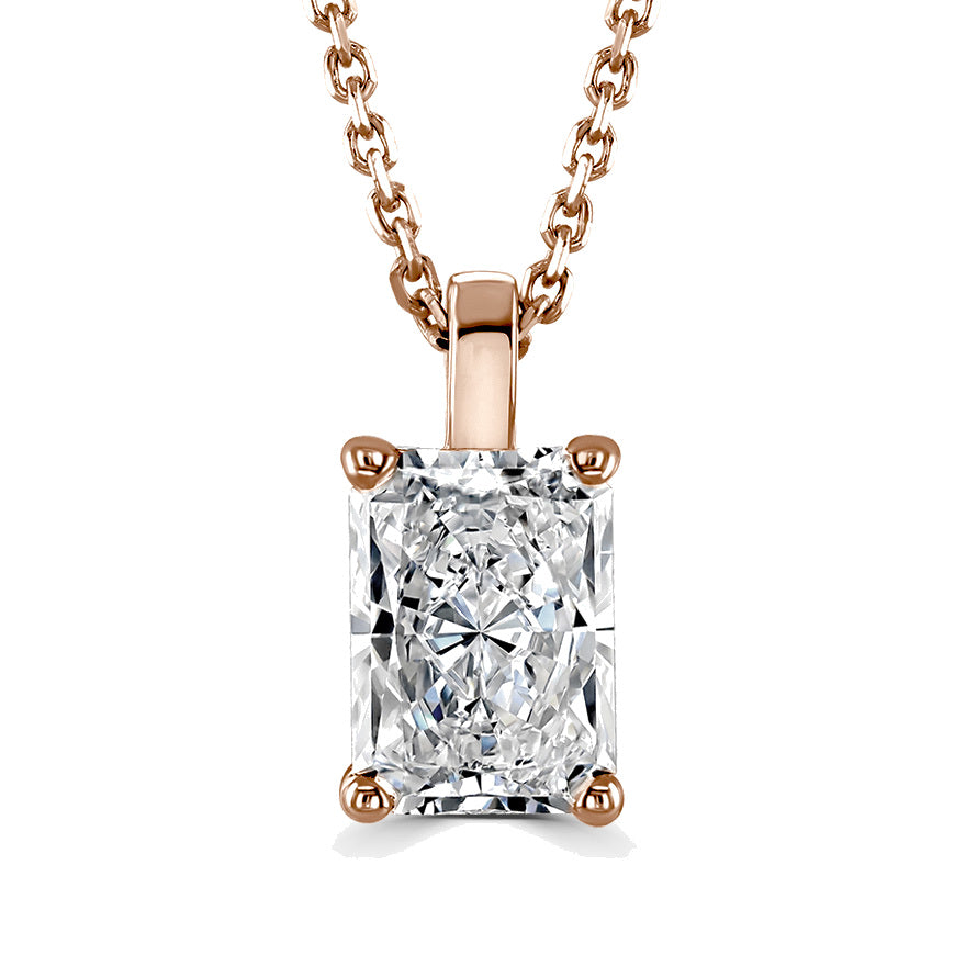 Radiant Diamond Rose Gold Pendant, 4 Claw Solitaire | RA1001