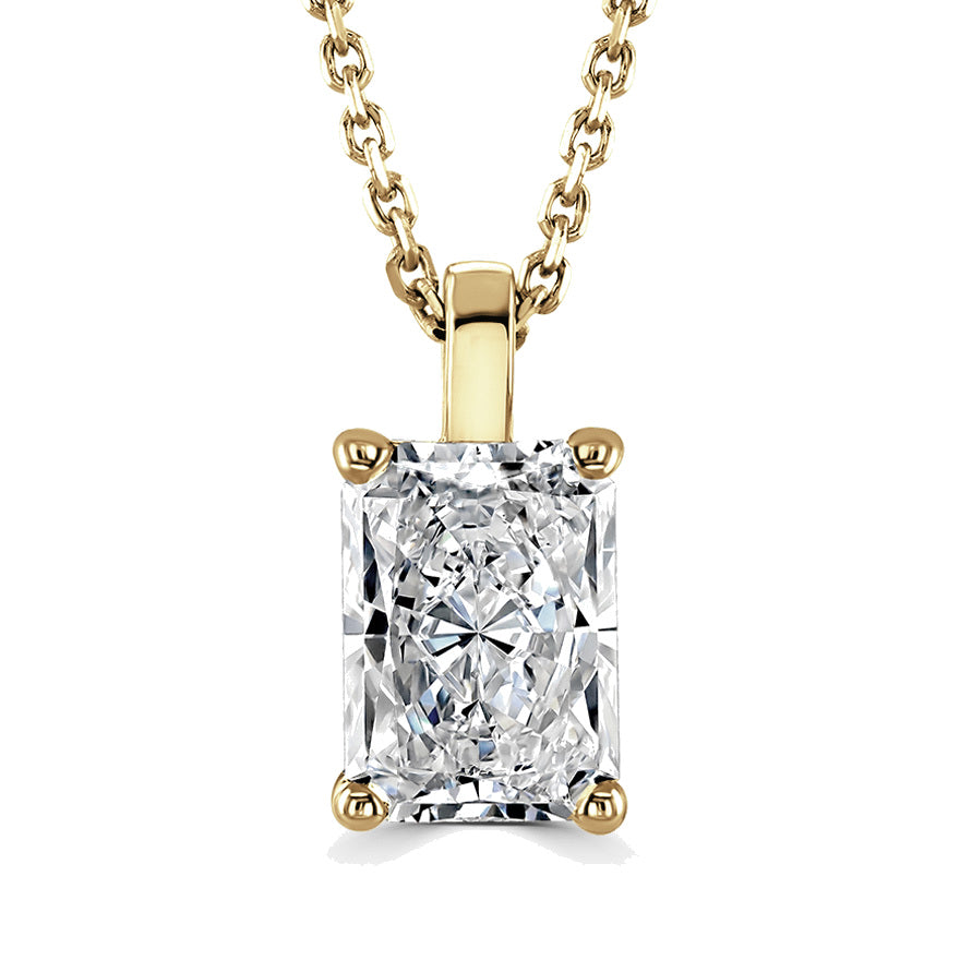 Radiant Diamond Yellow Gold Pendant, 4 Claw Solitaire | RA1001