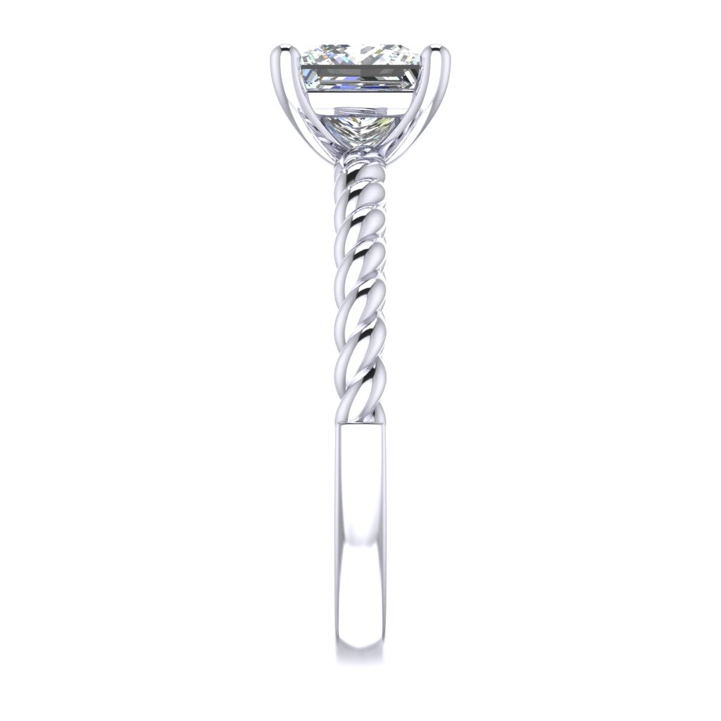 Princess Solitaire Platinum Ring, Twisted 4 Prong | LGP