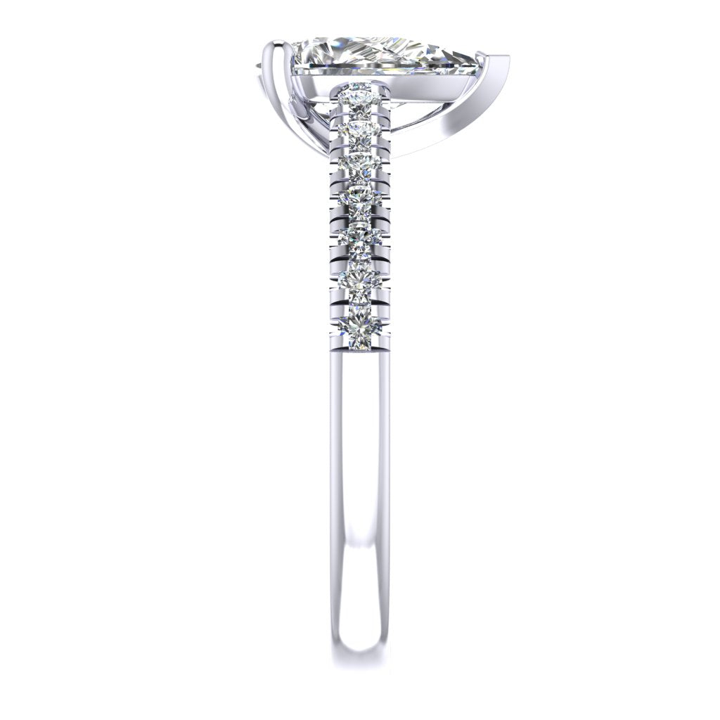 Pear Cut Diamond & White Gold Shoulder Set Straight Ring | LGA