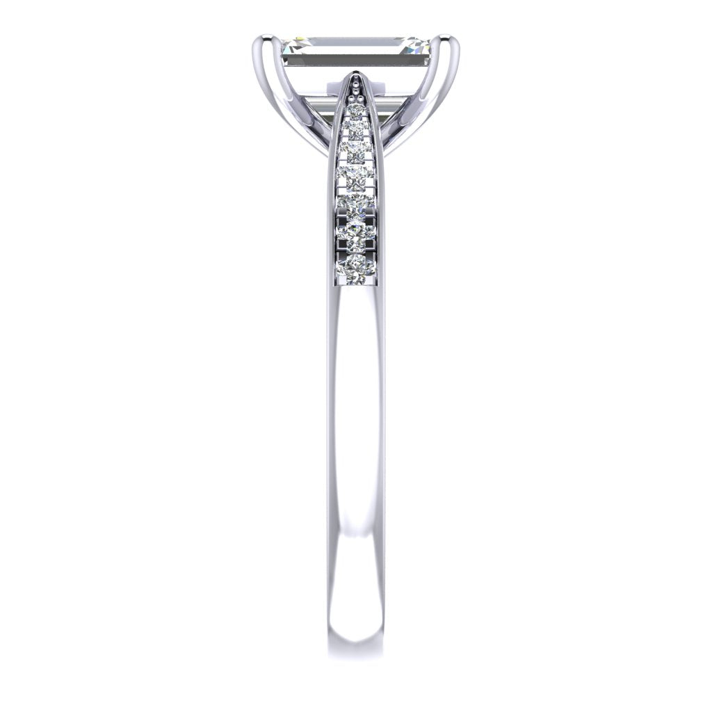 Emerald Diamond White Gold Ring, Tapered Grain Shoulder Set | LGE RX5495