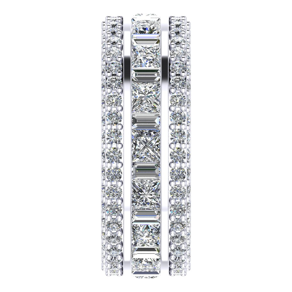 Round & Baguette & Princess Diamond Platinum Ring, Face Set 3 Row Full Eternity | ET1237