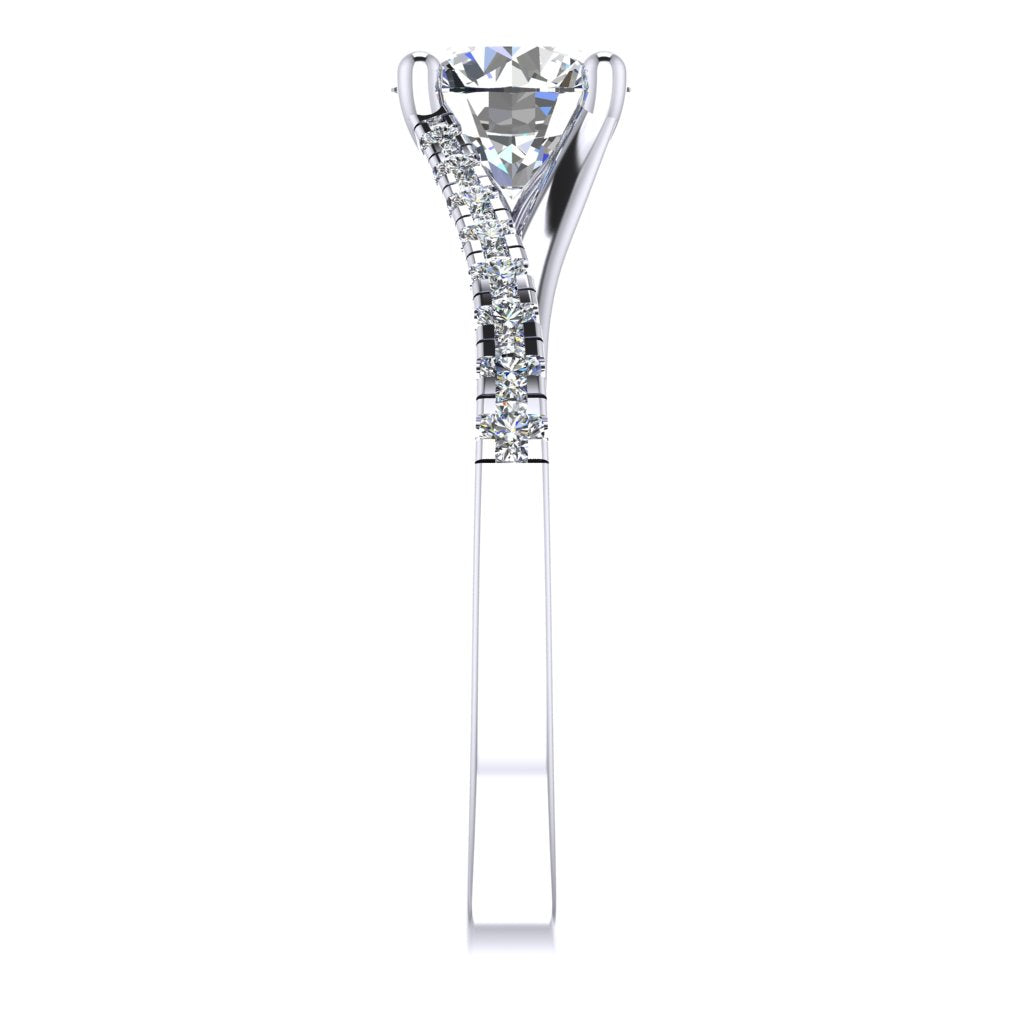 Round Diamond White Gold Ring, Split Band Shoulder Set | LGR RX3016