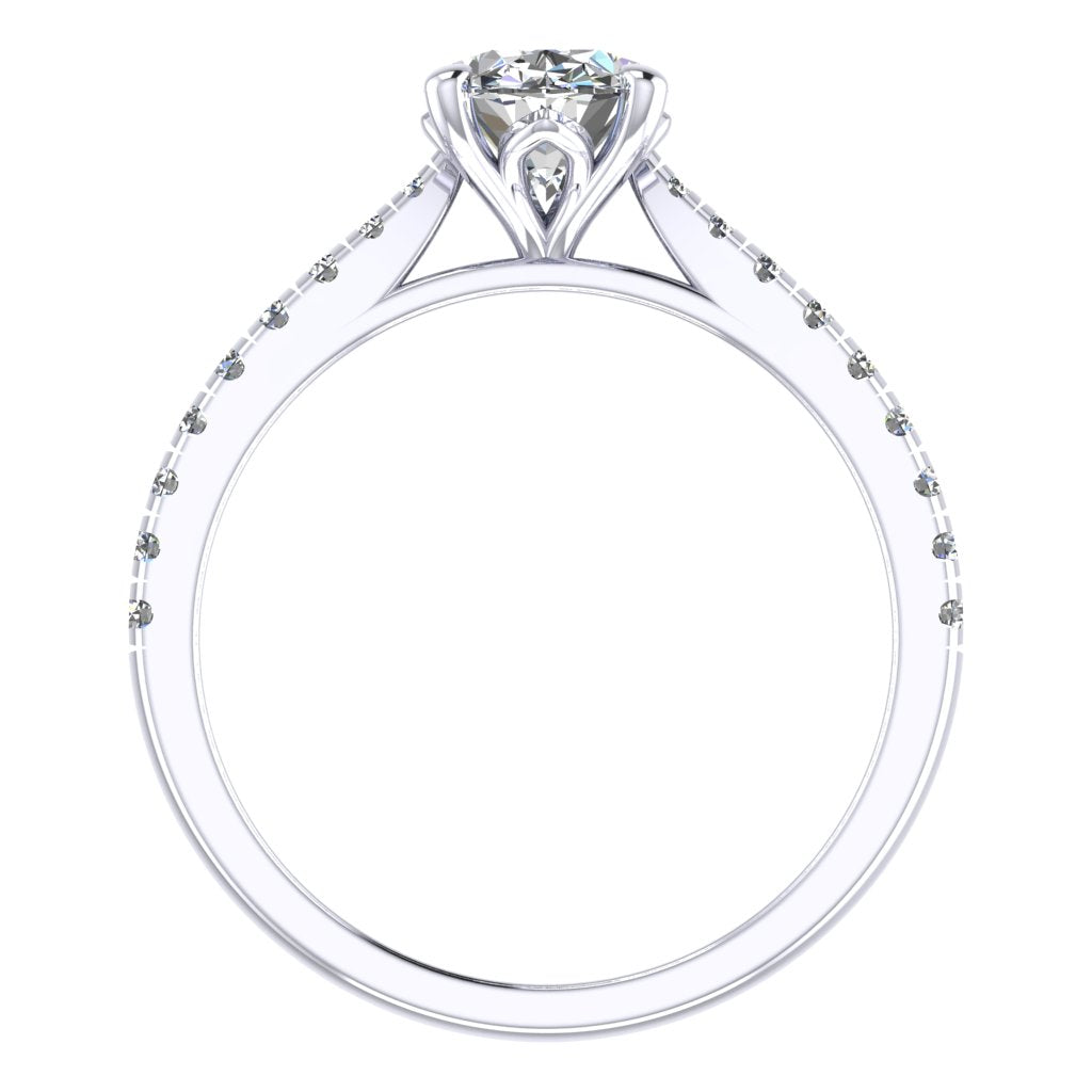 Oval Diamond White Gold Ring, Micro Shoulder Set Lotus Head | LGO RX7670