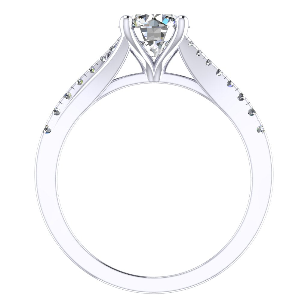 Round Diamond White Gold Ring, Split Band Shoulder Set | LGR RX3016