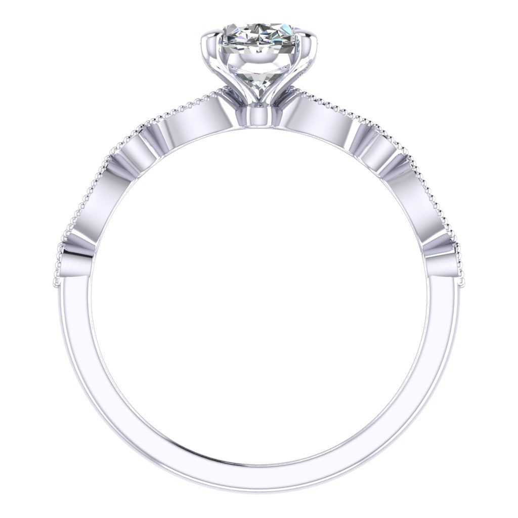 Oval Diamond White Gold Ring, Millgrain Fancy Diamond Shoulder Set | LGO MT1191M