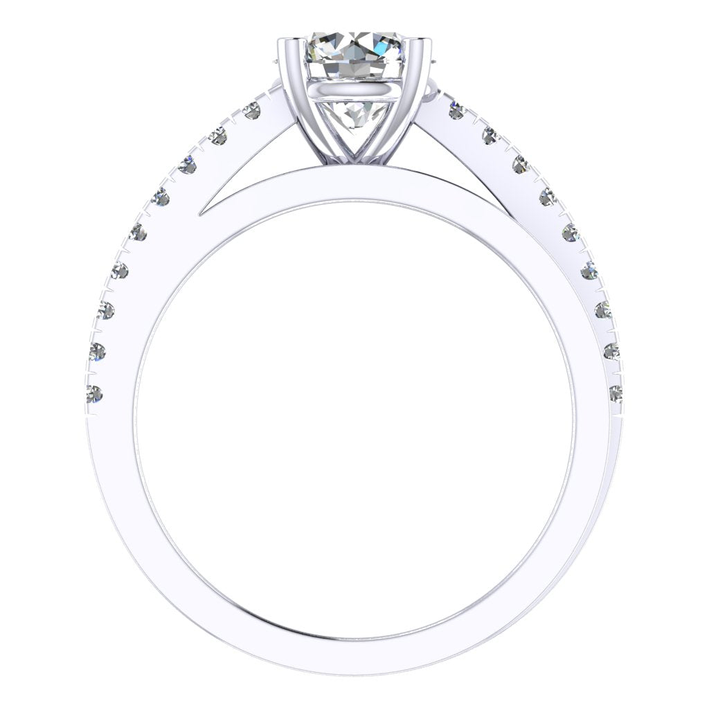 Round Cut Diamond Engagement Ring, Twisted Band Shoulder Set | RX3024