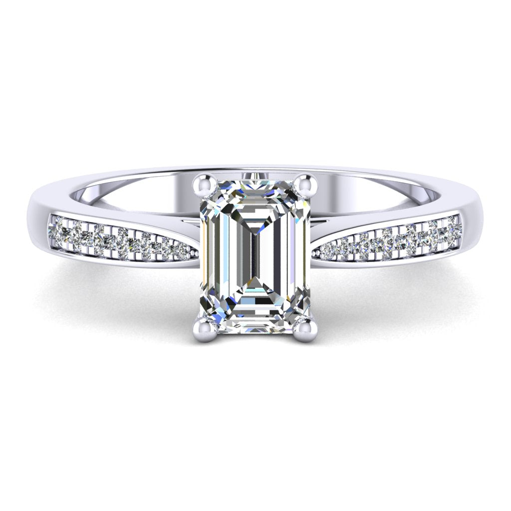 Emerald Diamond White Gold Ring, Tapered Grain Shoulder Set | LGE RX5495