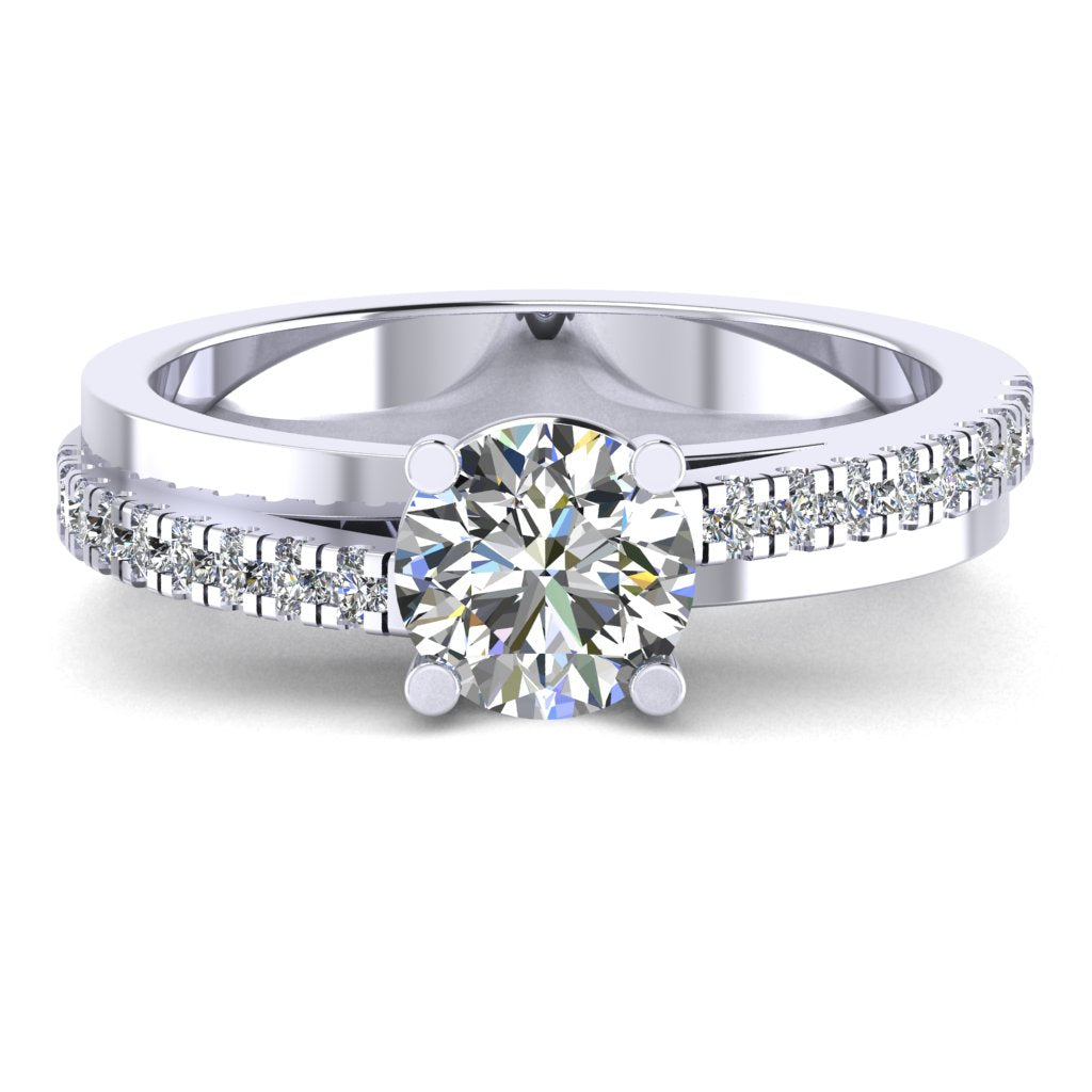 Round Cut Diamond Engagement Ring, Twisted Band Shoulder Set | RX3024