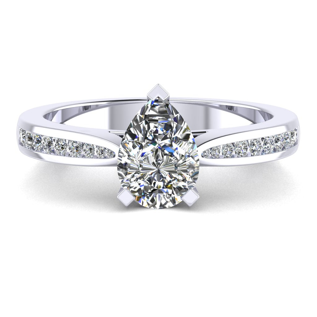 Pear Diamond White Gold Ring, Channel Shoulder Set | LGA RX4155