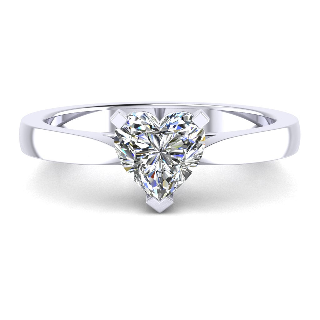 Heart Solitaire White Gold Ring, Pinched | SMF