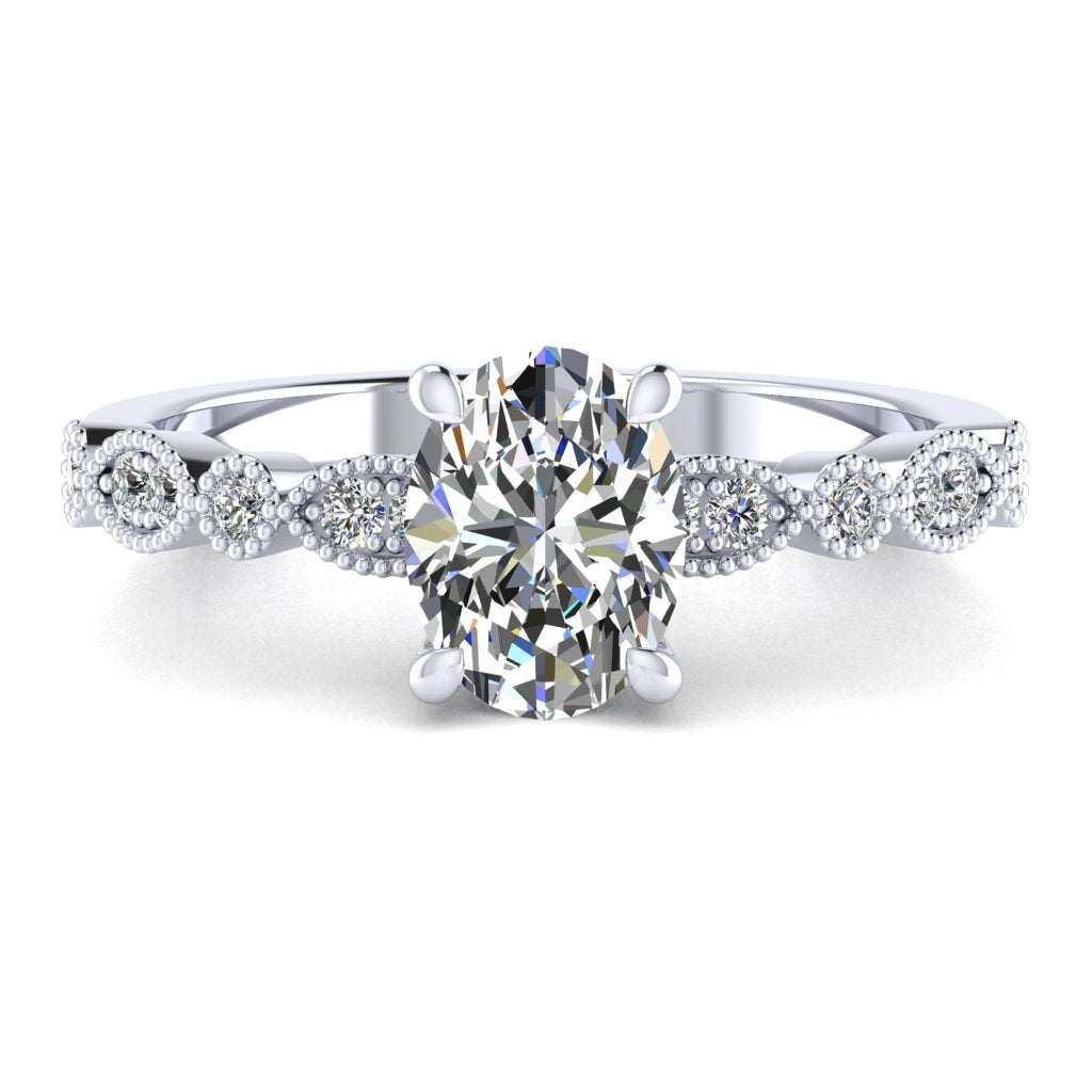 Oval Diamond Engagement Ring, Millgrain Fancy Diamond Shoulder Set | MT1191M