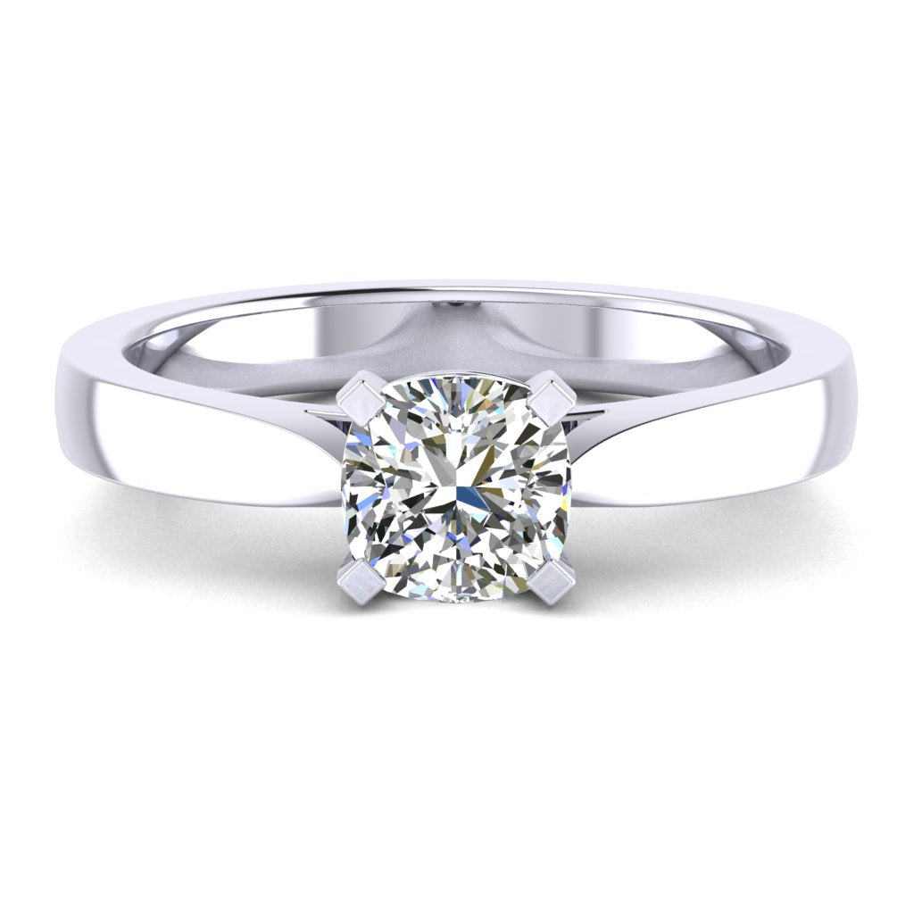 Cushion Solitaire White Gold Ring, Pinched | SMC