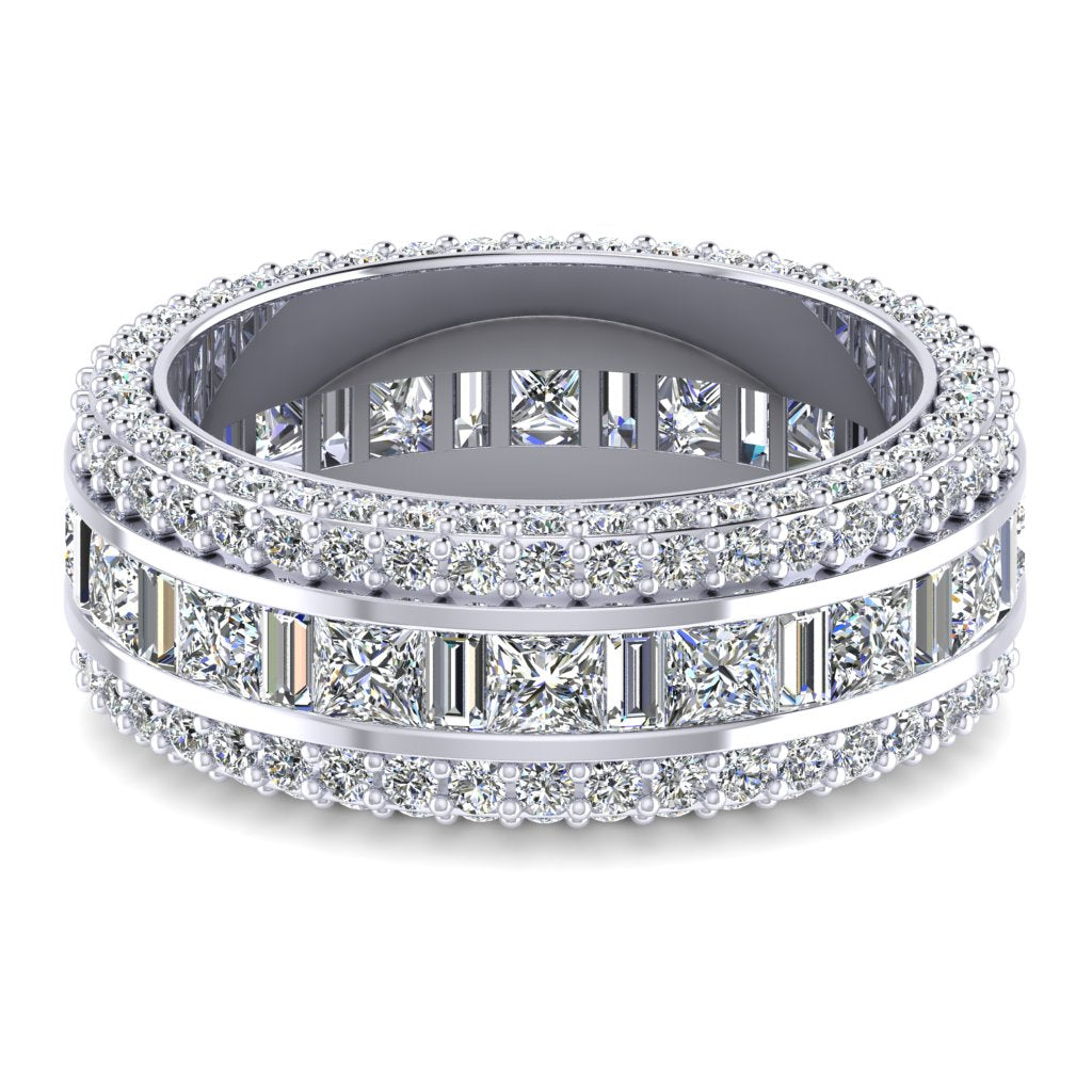 Round & Baguette & Princess Diamond Platinum Ring, Face Set 3 Row Full Eternity | ET1237