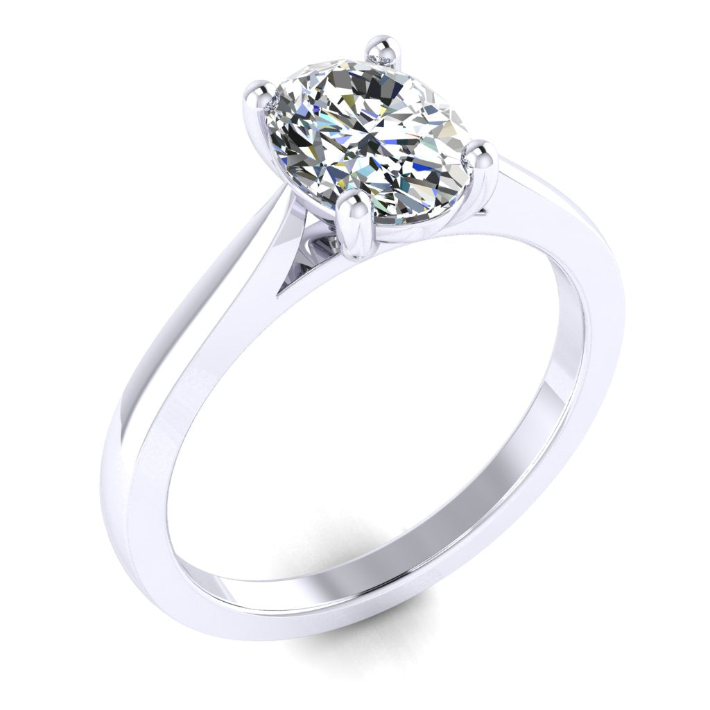 Oval Solitaire White Gold Ring, Cathedral Basket | SMO