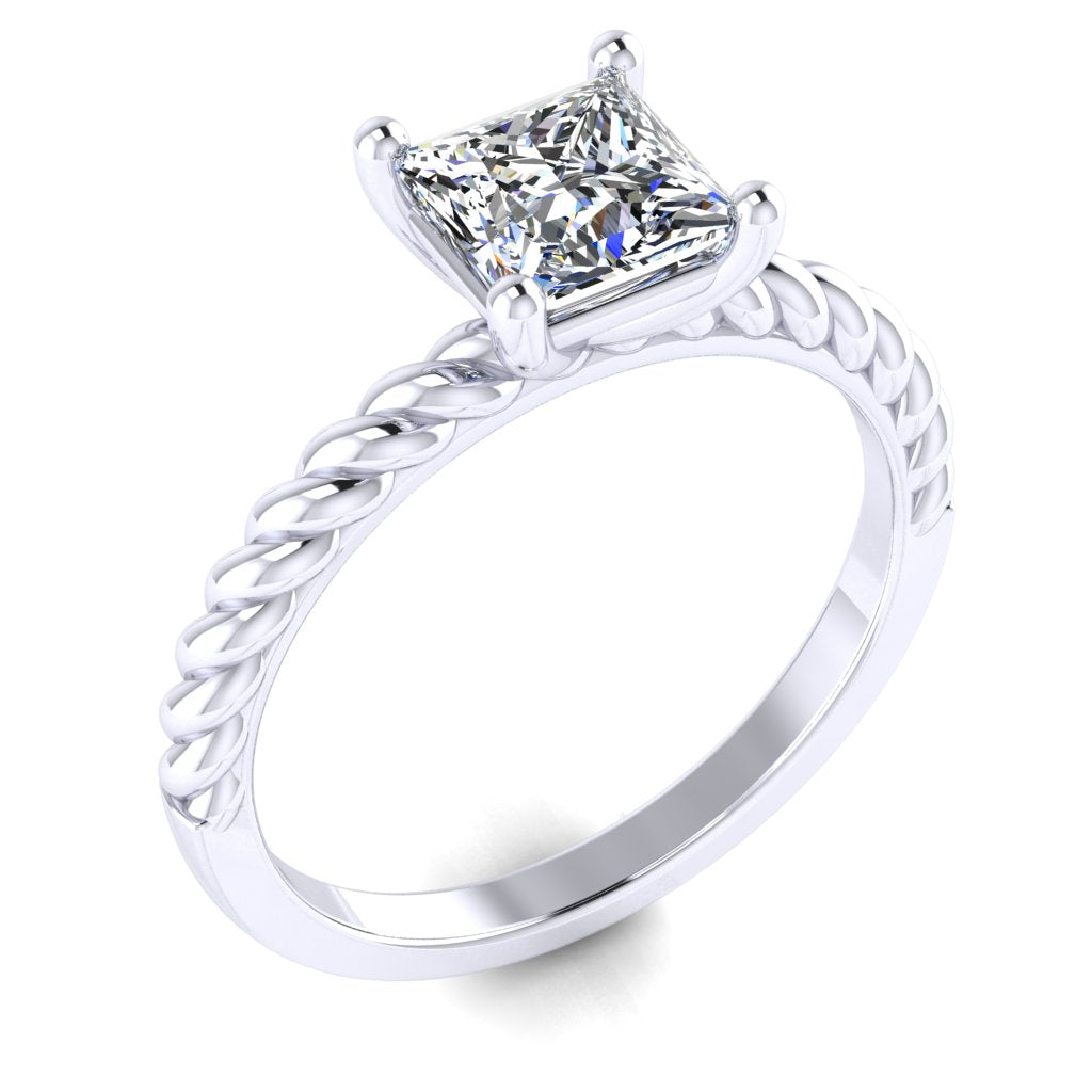 Princess Solitaire Platinum Ring, Twisted 4 Prong | LGP