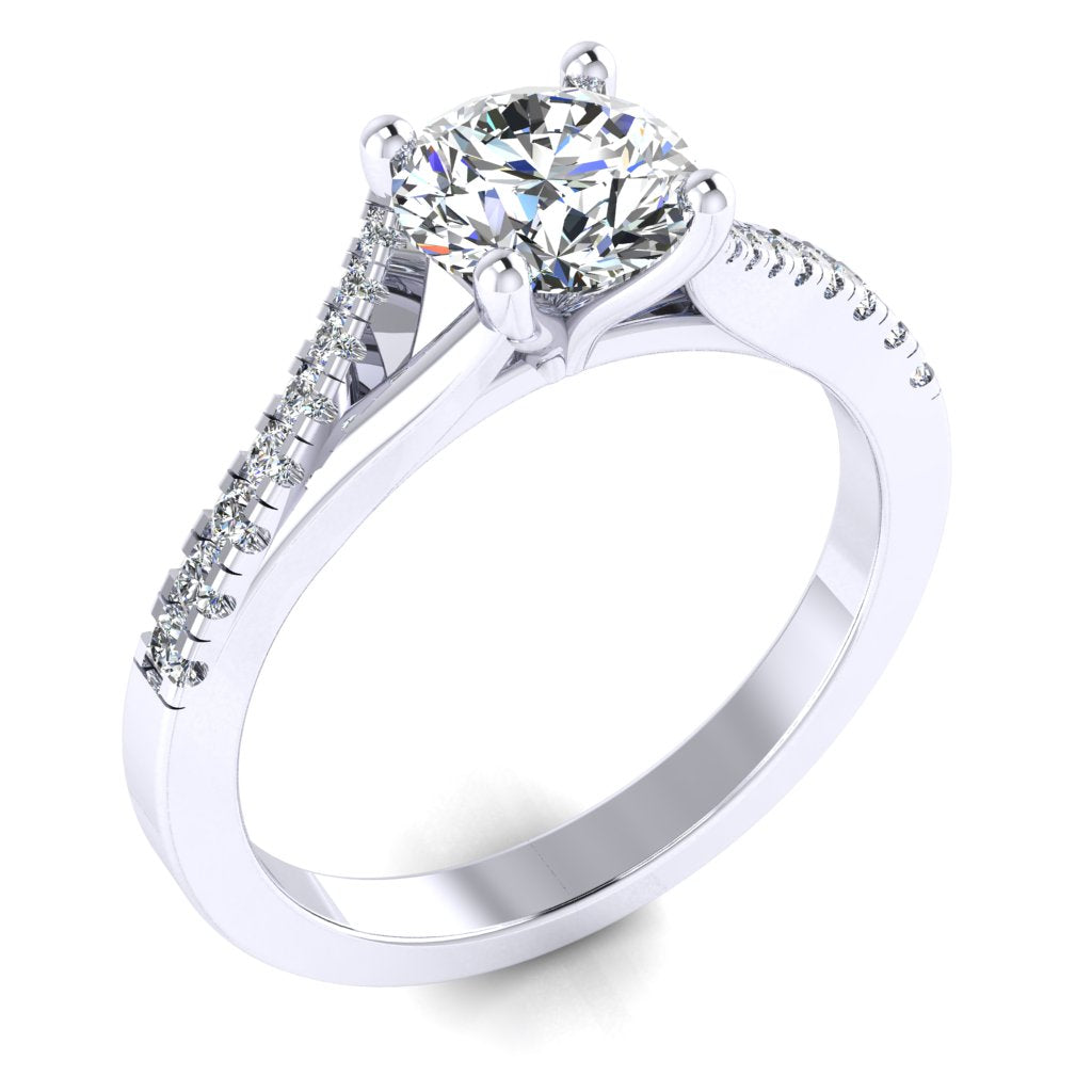 Round Diamond White Gold Engagement Ring, Split Band Shoulder Set | RX3016-50