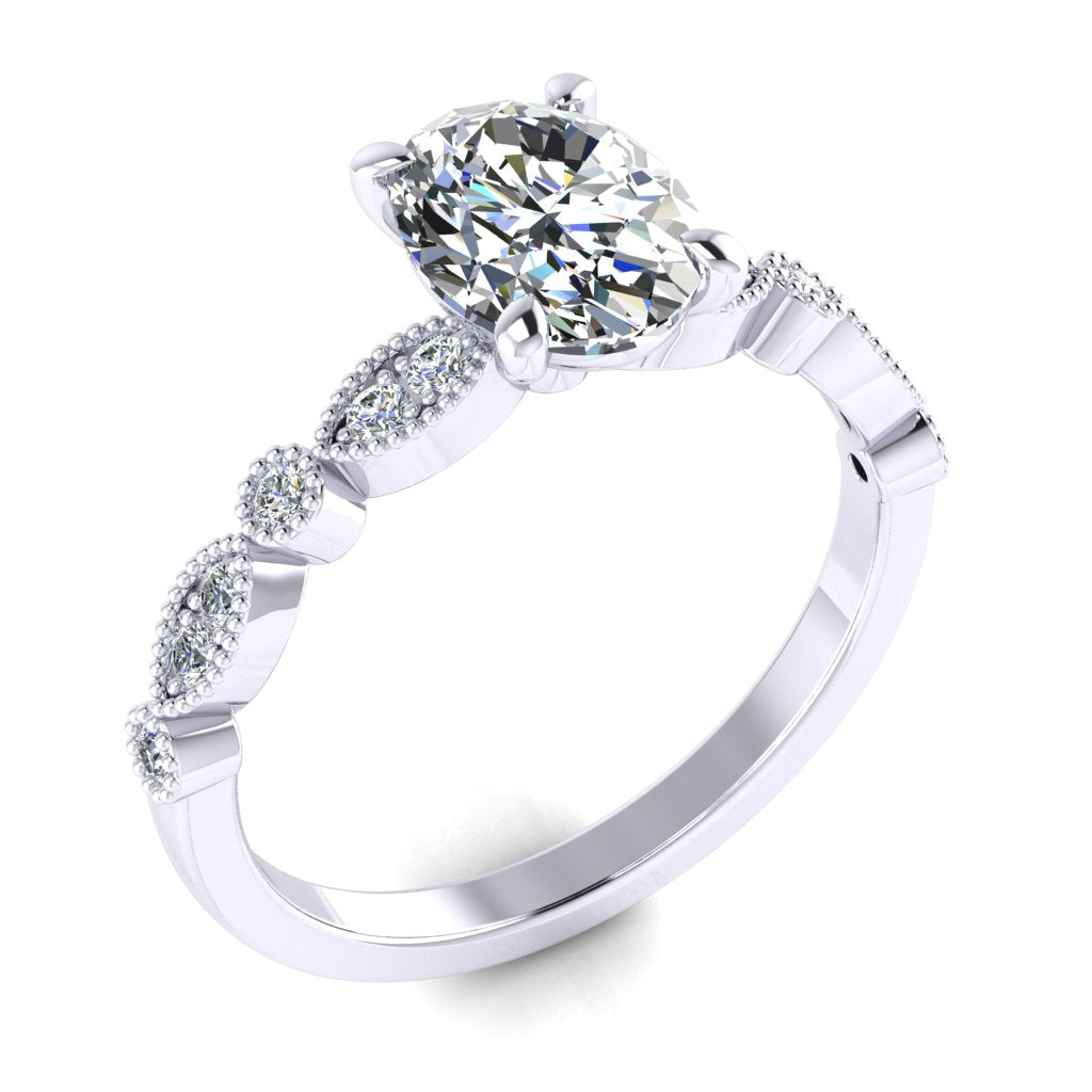 Oval Diamond Platinum Ring, Millgrain Fancy Diamond Shoulder Set | LGO MT1191M