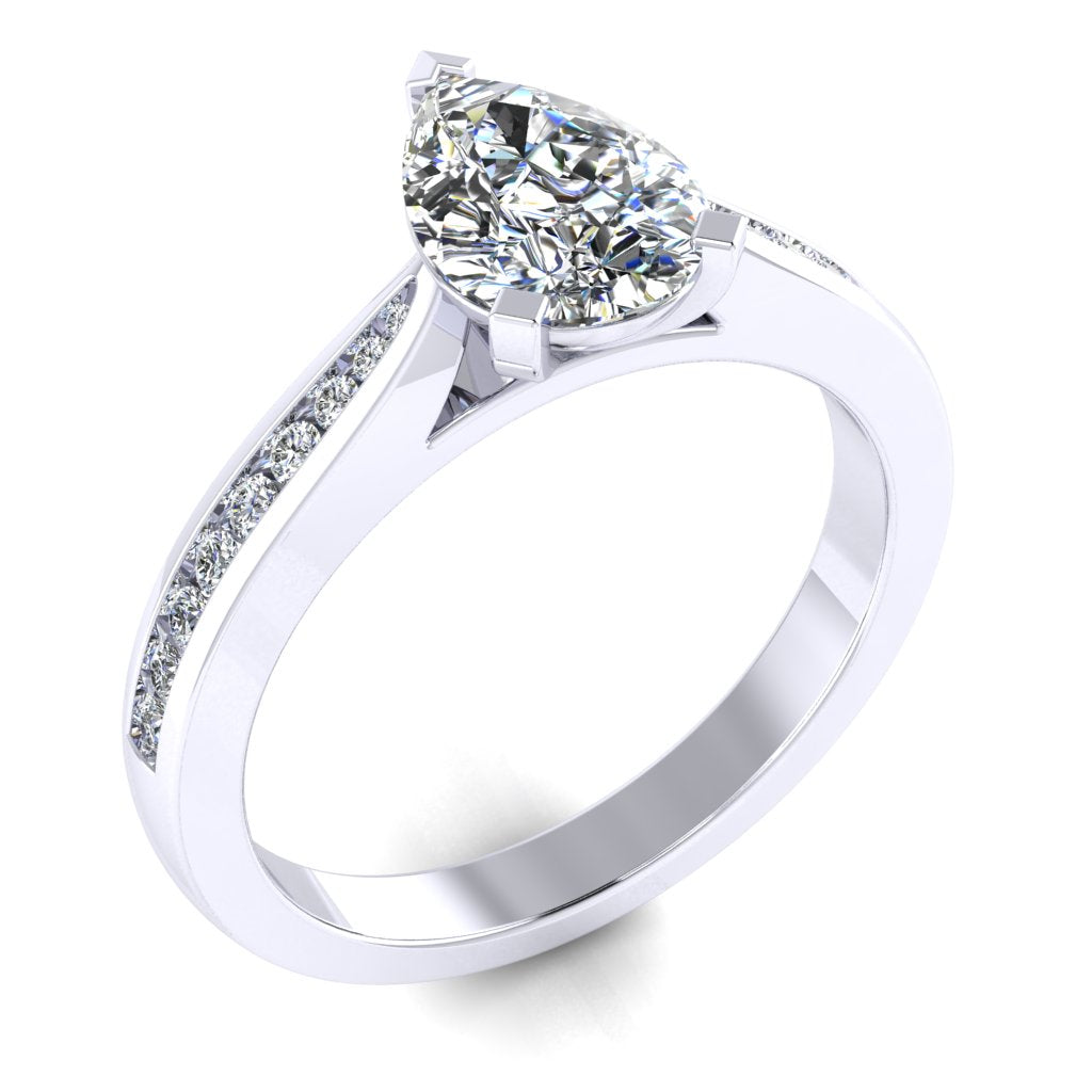 Pear Diamond Platinum Ring, Channel Shoulder Set | LGA RX4155