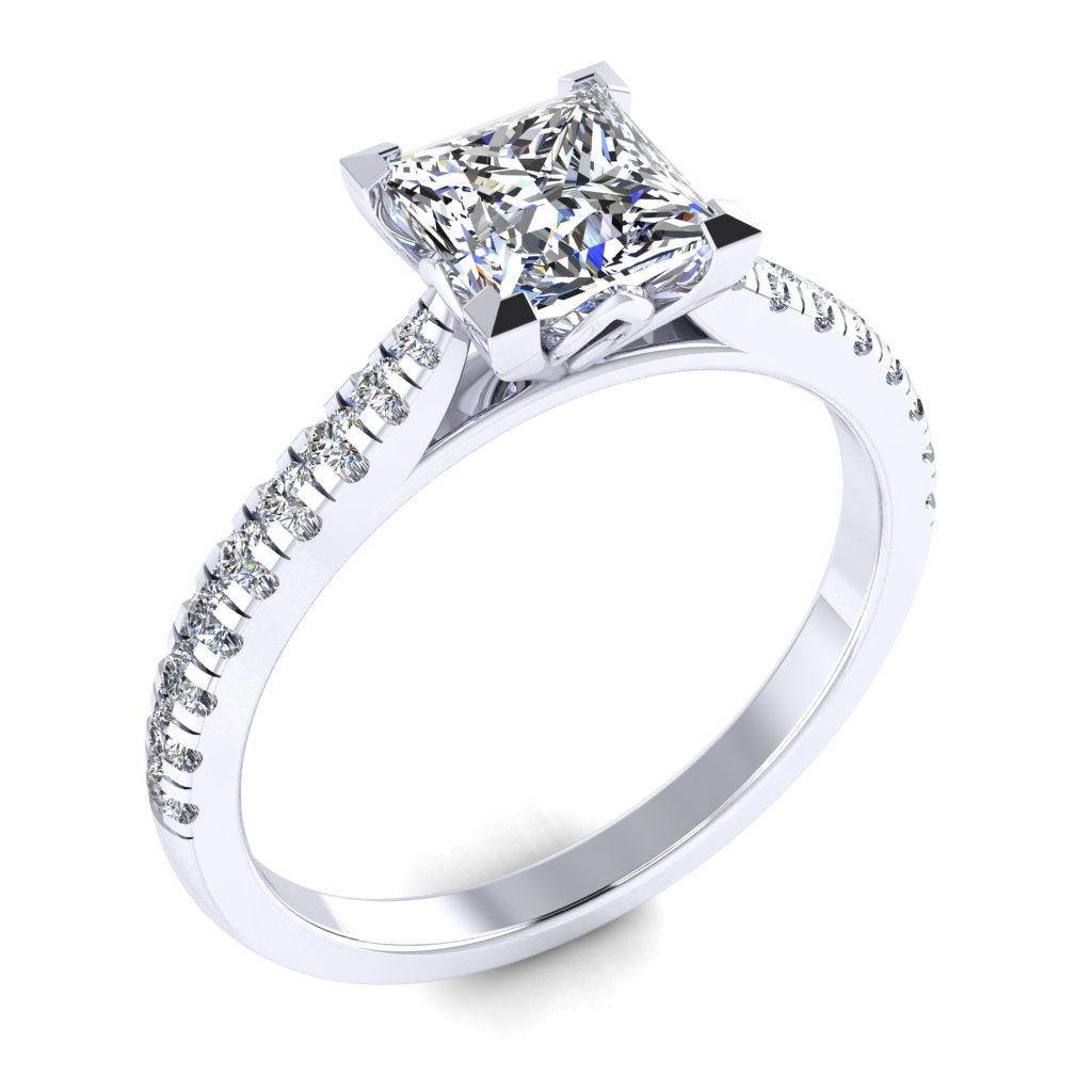 Princess Cut Diamond & White Gold Shoulder Set Pinched Ring | LGP