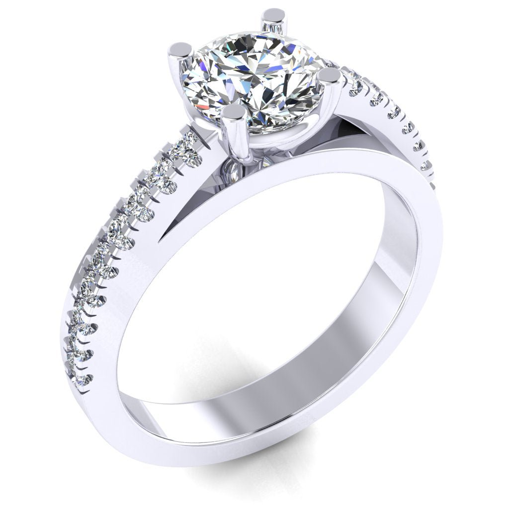 Round Cut Diamond Engagement Ring, Twisted Band Shoulder Set | RX3024