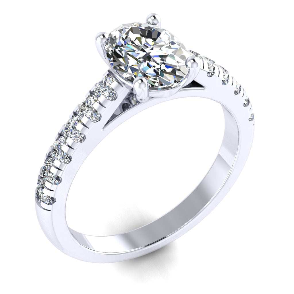 Oval Diamond White Gold Ring, Micro Shoulder Set Straight | SMO RX6234