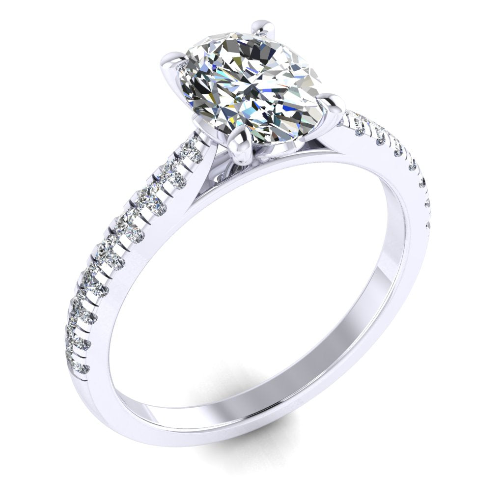Oval Diamond White Gold Ring, Micro Shoulder Set Lotus Head | LGO RX7670