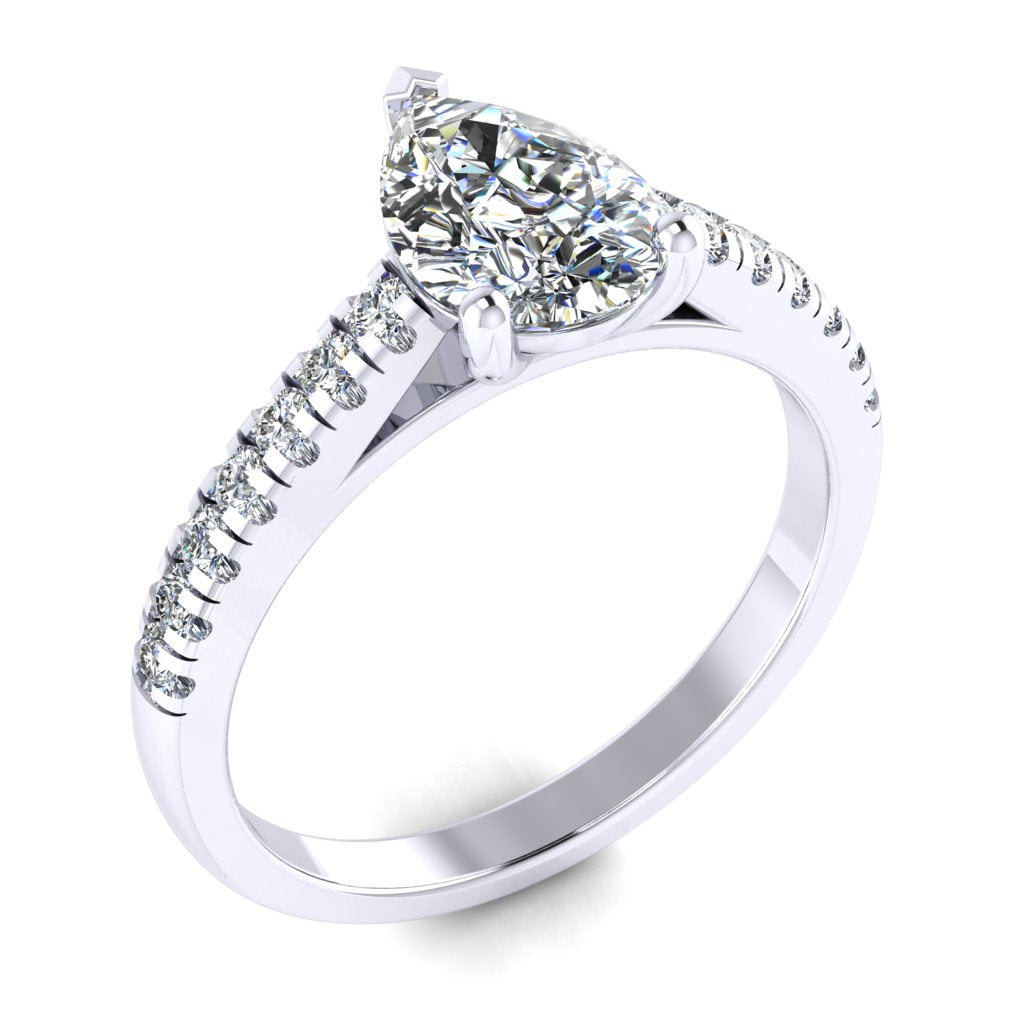 Pear Cut Diamond & White Gold Shoulder Set Straight Ring | LGA