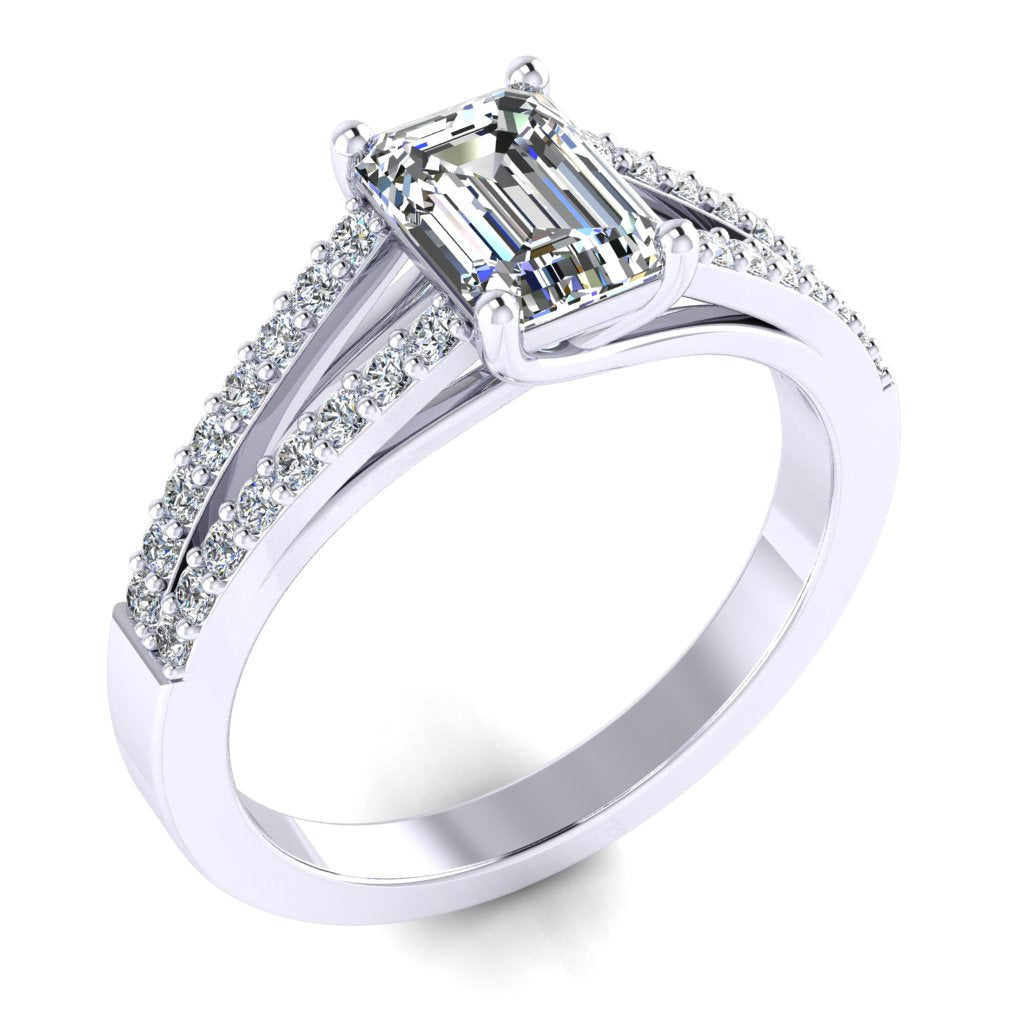 Emerald Diamond Platinum Ring, Micro Split Shoulder Set | SME RX4509
