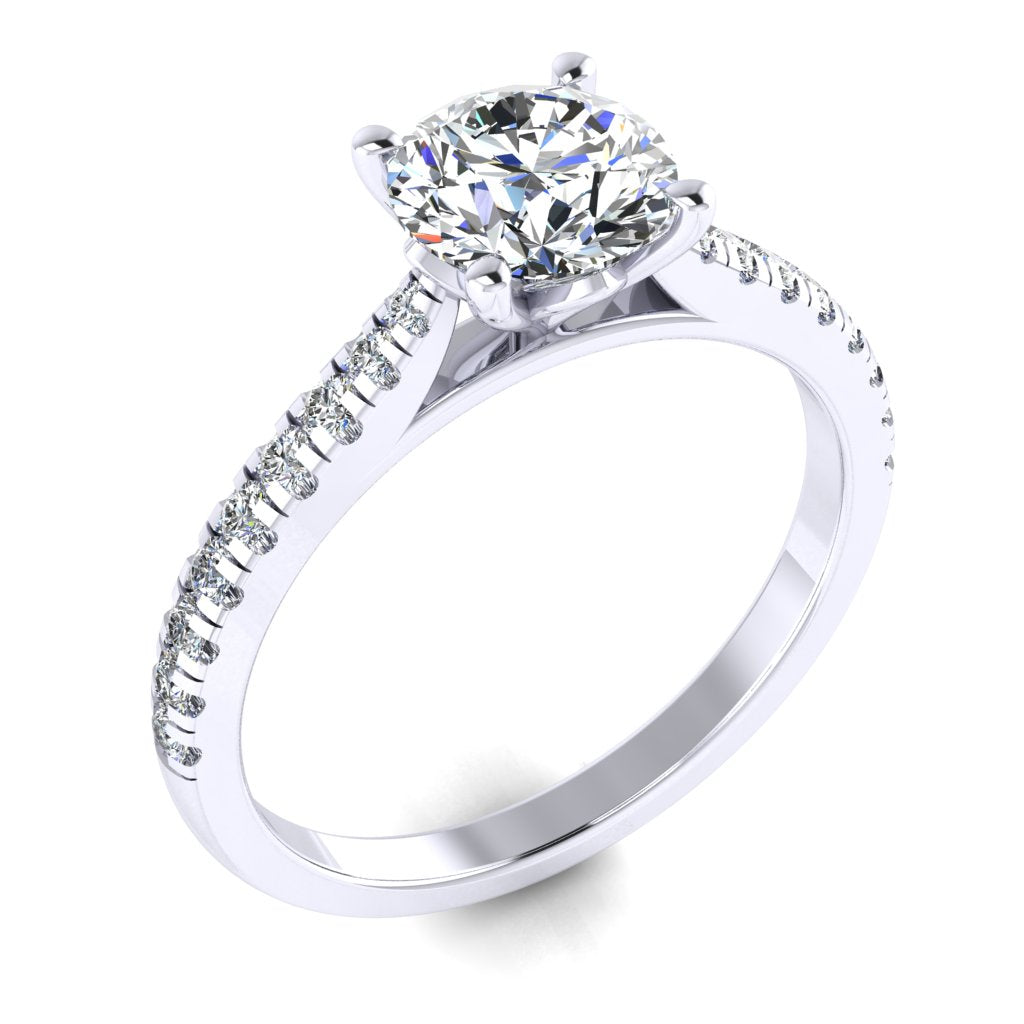 Round Cut Diamond & White Gold Shoulder Set Pinched Ring | SMR