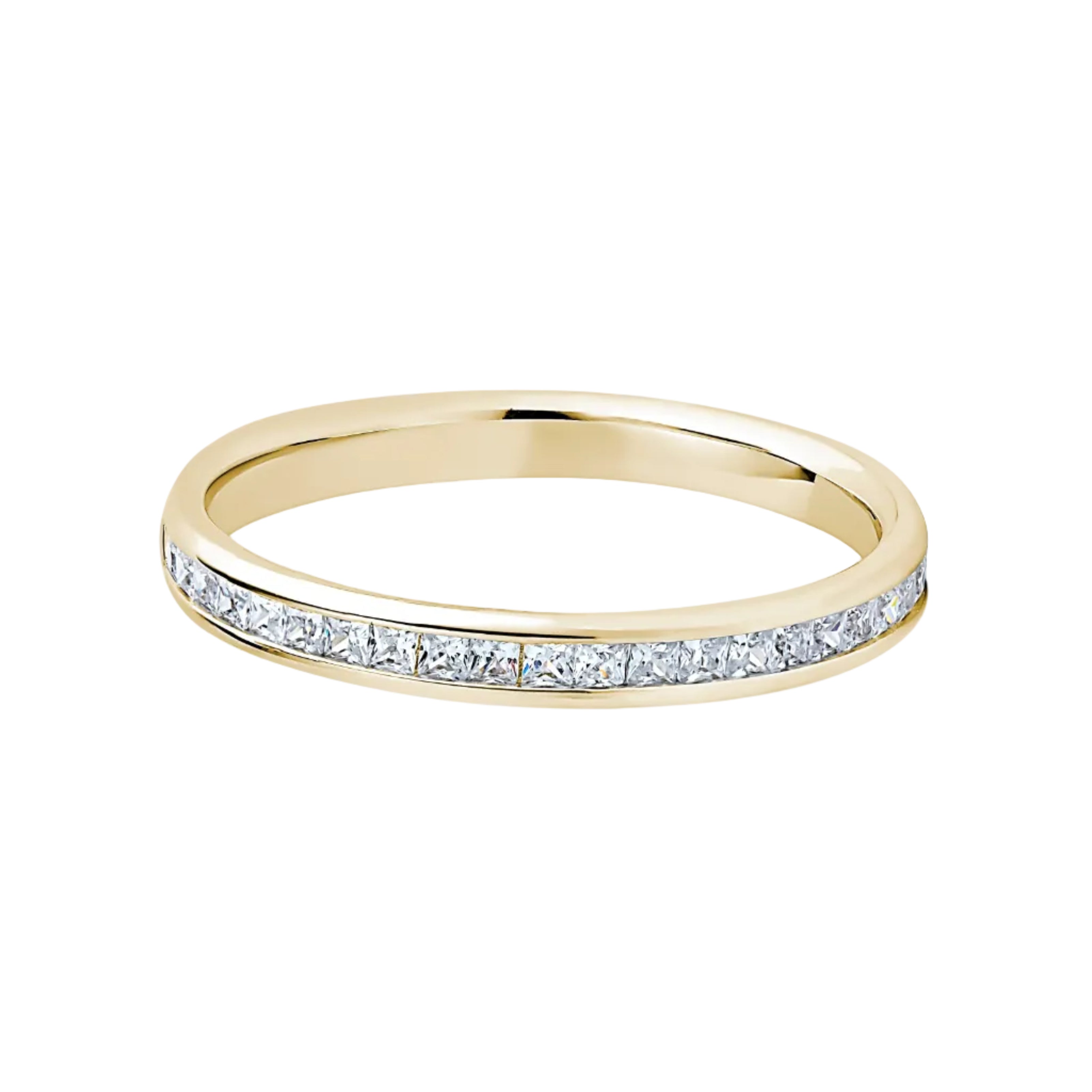 Princess Diamond Yellow Gold Ring, Channel Set Half Eternity | ET1208