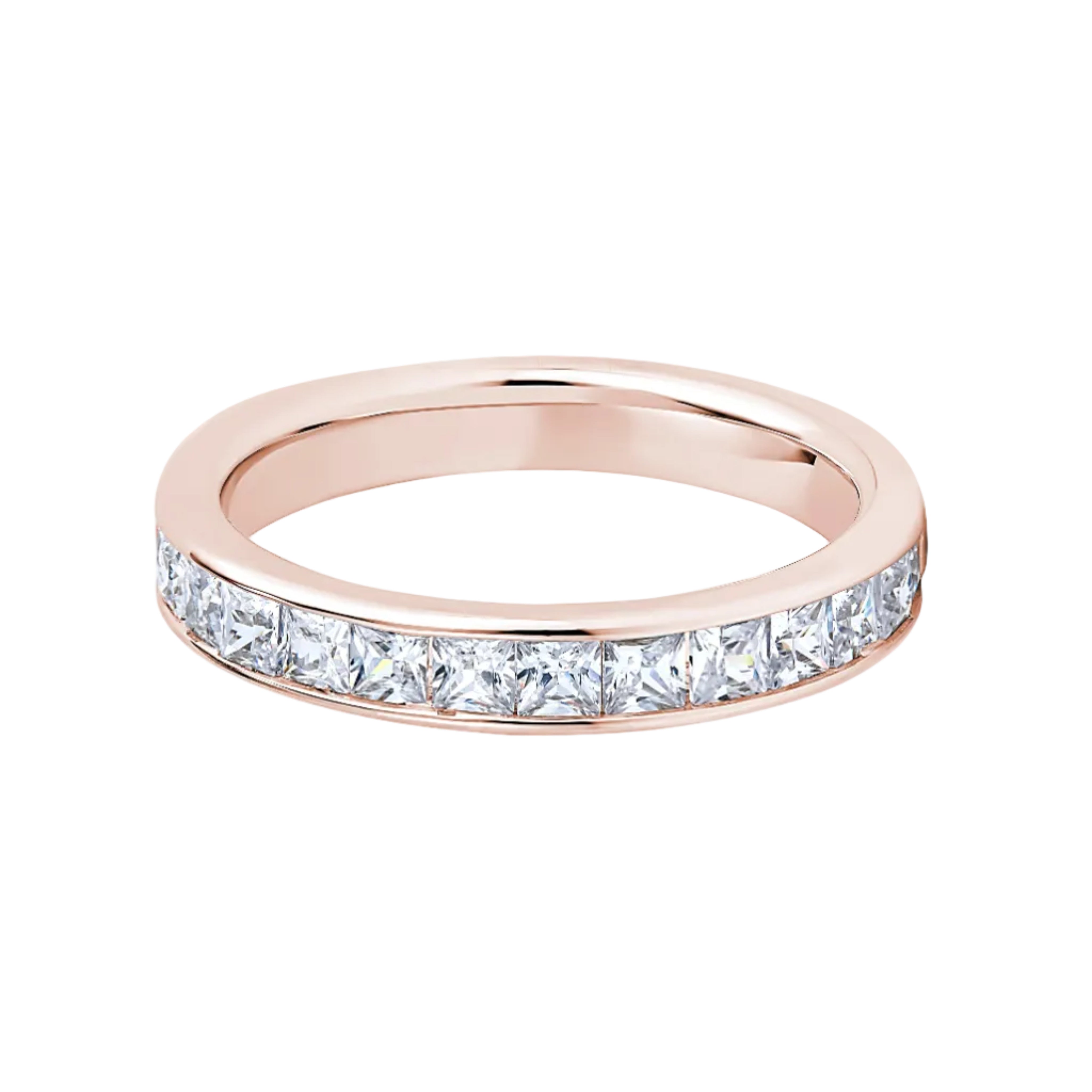 Princess Diamond Rose Gold Ring, Channel Set Half Eternity | ET1208