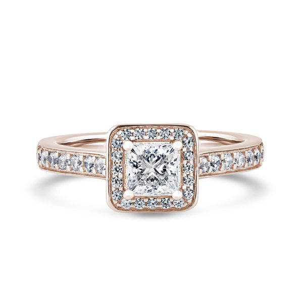 Princess Halo Rose Gold Ring, Grain Set | PHG01 LGS