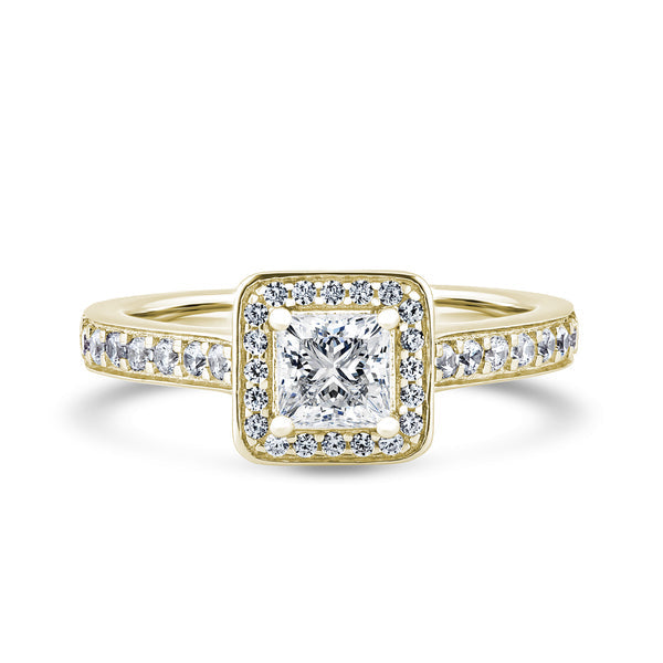 Princess Halo Yellow Gold Ring, Grain Set | PHG01 LGS