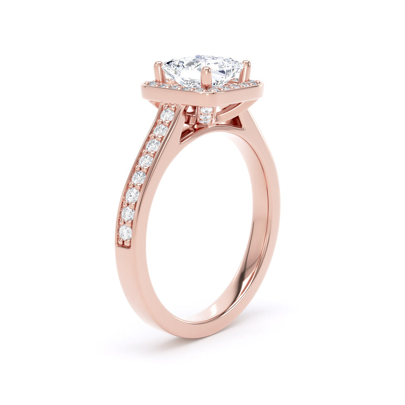 Halo Shoulder Set Ring | Rose Gold, Princess Diamond | PHG01 LGS