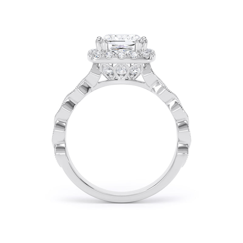 Princess Diamond White Gold Ring, Millgrain Band Fancy Gallery Halo | LGS PHM01