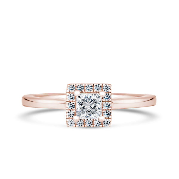 Princess Halo Rose Gold Ring, Squared | PHP02 SMS