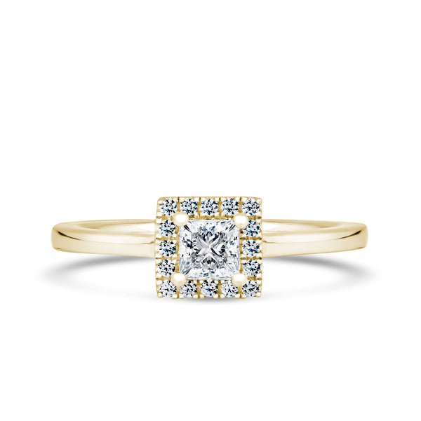 Princess Halo Yellow Gold Ring, Squared | PHP02 SMS