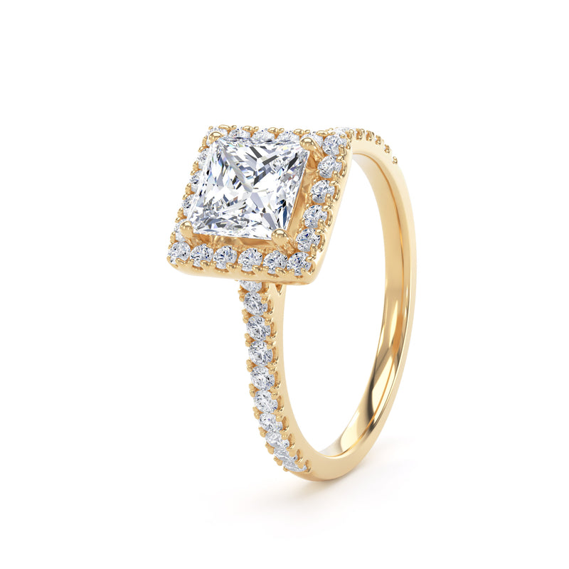 Halo Peekaboo Diamond Shoulder Ring | Yellow Gold, Princess Diamond  | PHW01 SMS