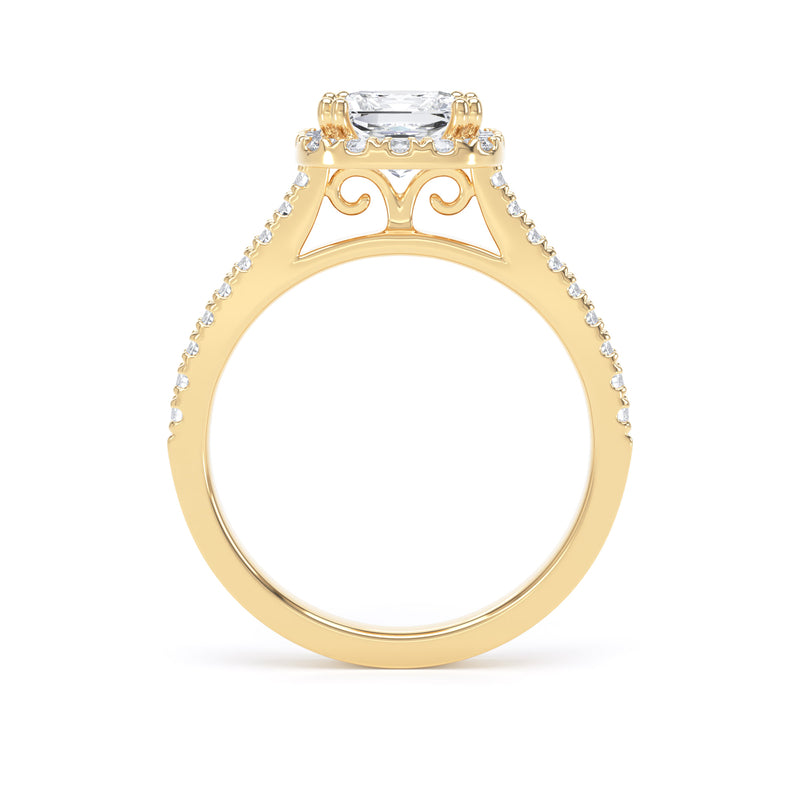 Princess Diamond Yellow Gold Ring, Fancy Gallery Halo | SMS PHW02