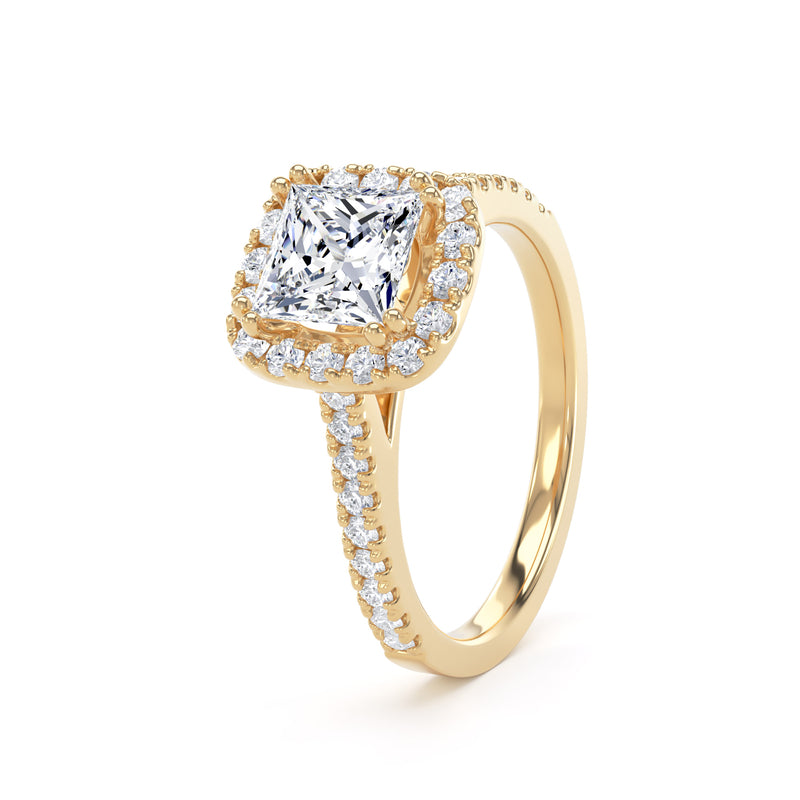 Princess Diamond Yellow Gold Ring, Fancy Gallery Halo | SMS PHW02