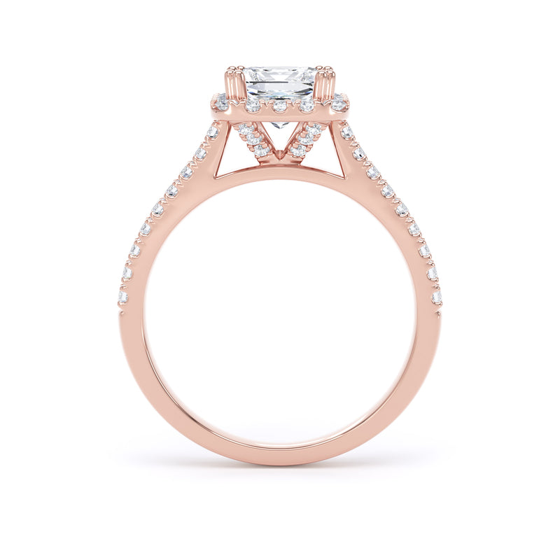 Princess Diamond Rose Gold Ring, Diamond Set Prong Halo | LGS PHW03