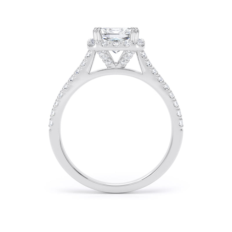 Princess Diamond Platinum Ring, Diamond Set Prong Halo | SMS PHW03
