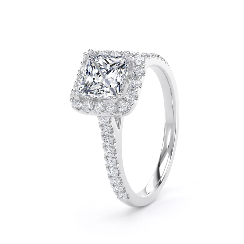 Princess Diamond Platinum Ring, Diamond Set Prong Halo | SMS PHW03