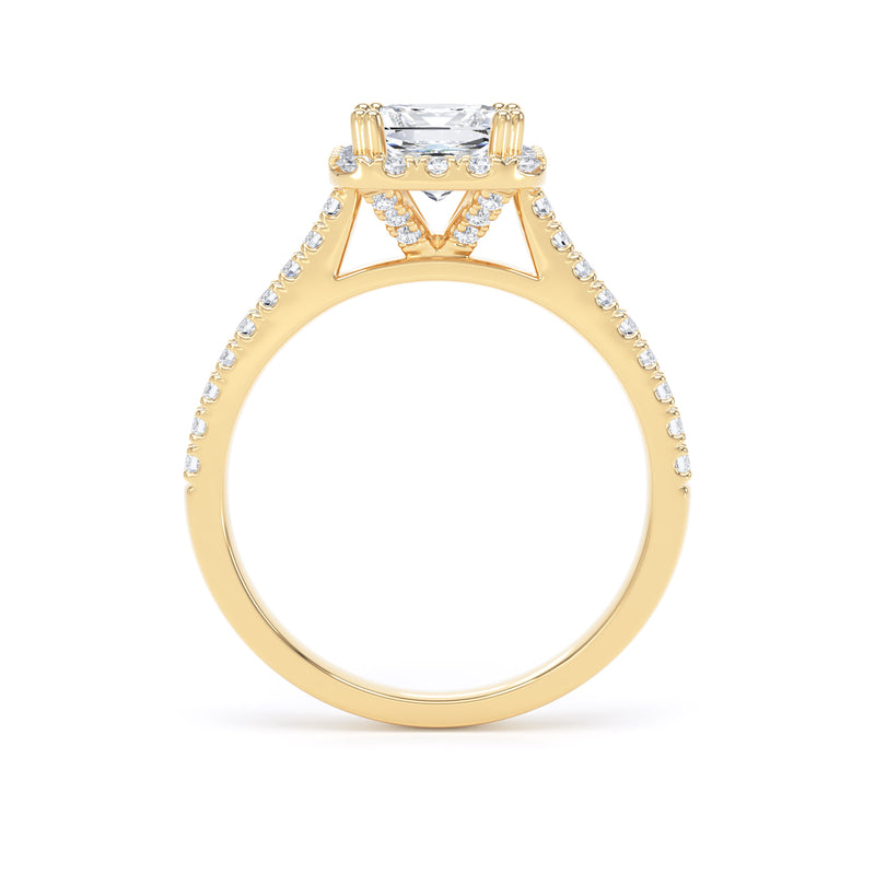 Princess Diamond Yellow Gold Ring, Diamond Set Prong Halo | SMS PHW03