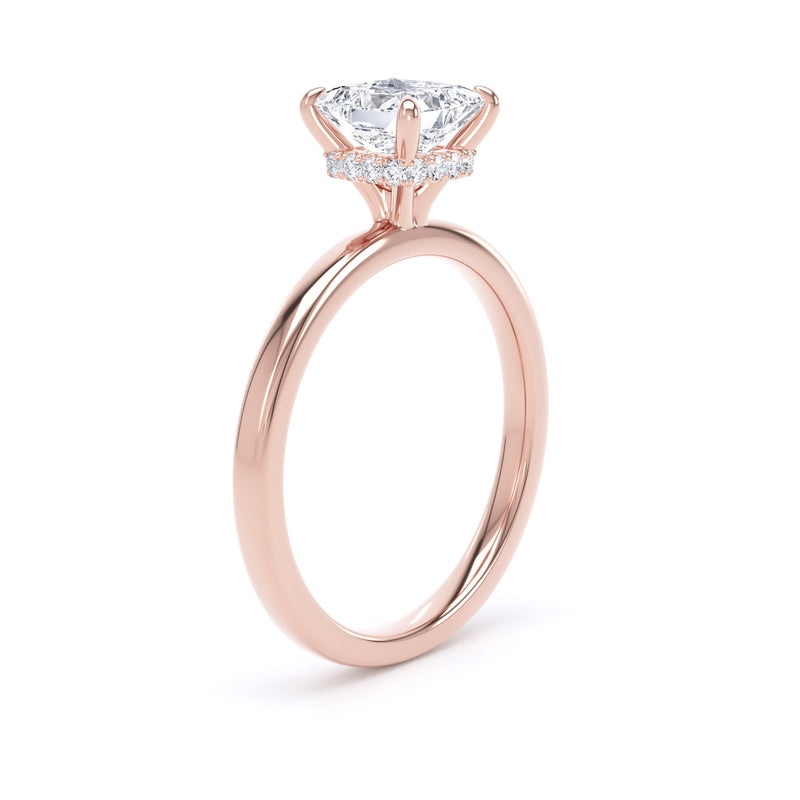 Princess Diamond Rose Gold Ring, Plain Band Hidden Halo | LGP PPS01