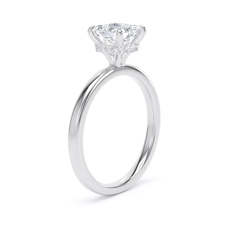 Princess Diamond Platinum Ring, Plain Band Hidden Halo | LGP PPS01