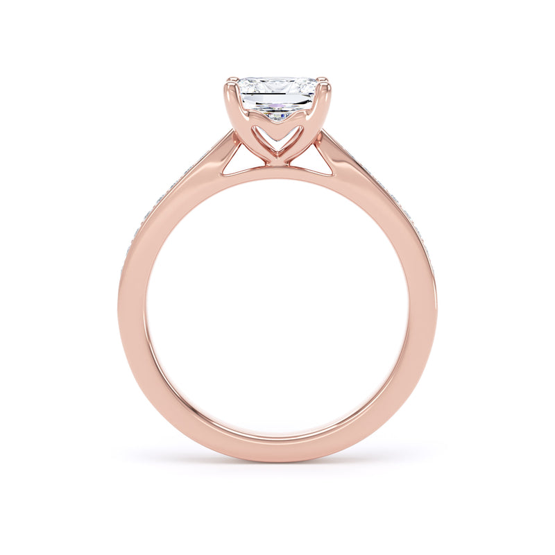 Princess Shoulder Set Rose Gold Ring, Pinched | PSG02 LGS